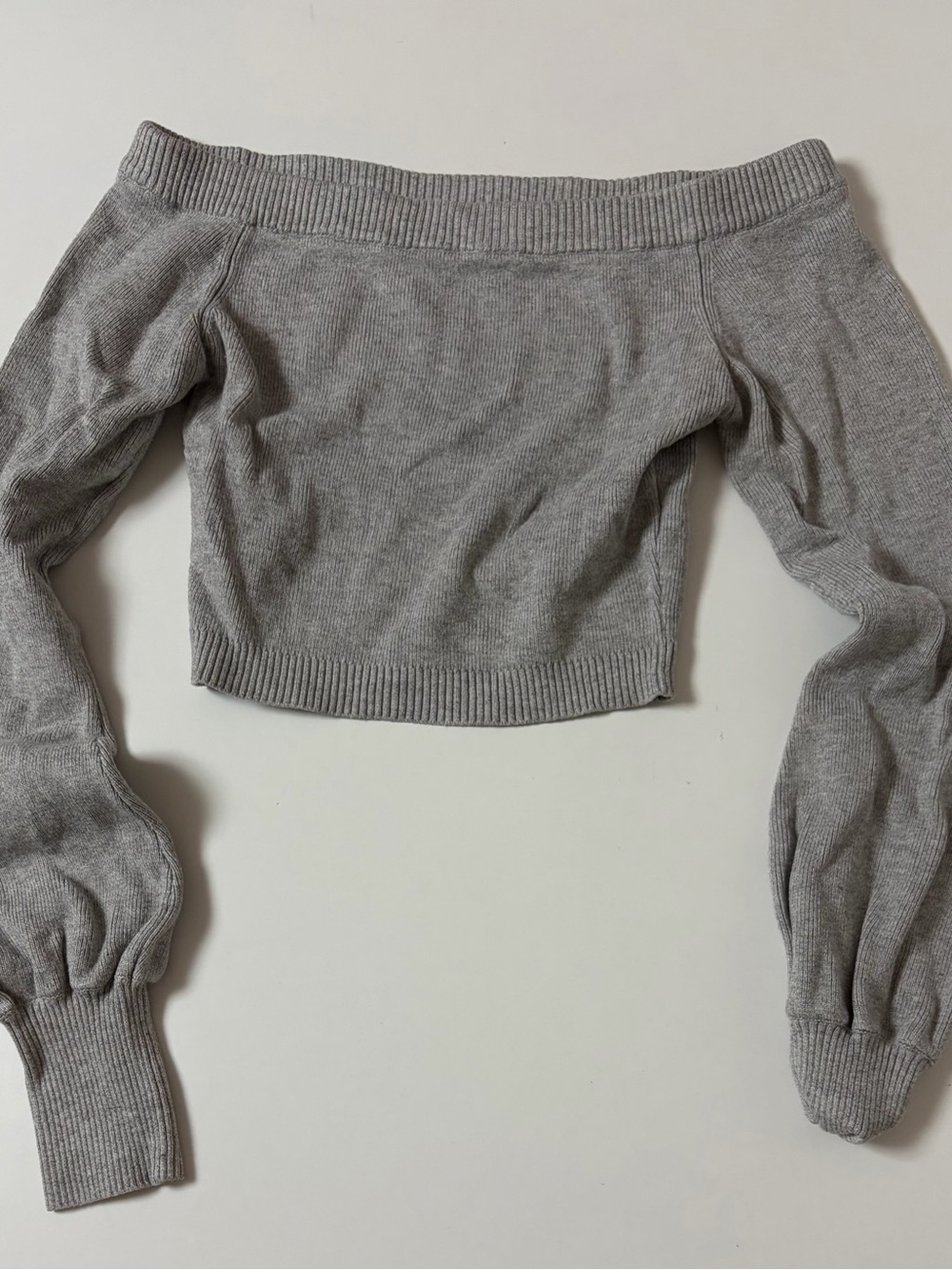 Garage Light Gray Off-Shoulder Cropped Sweater